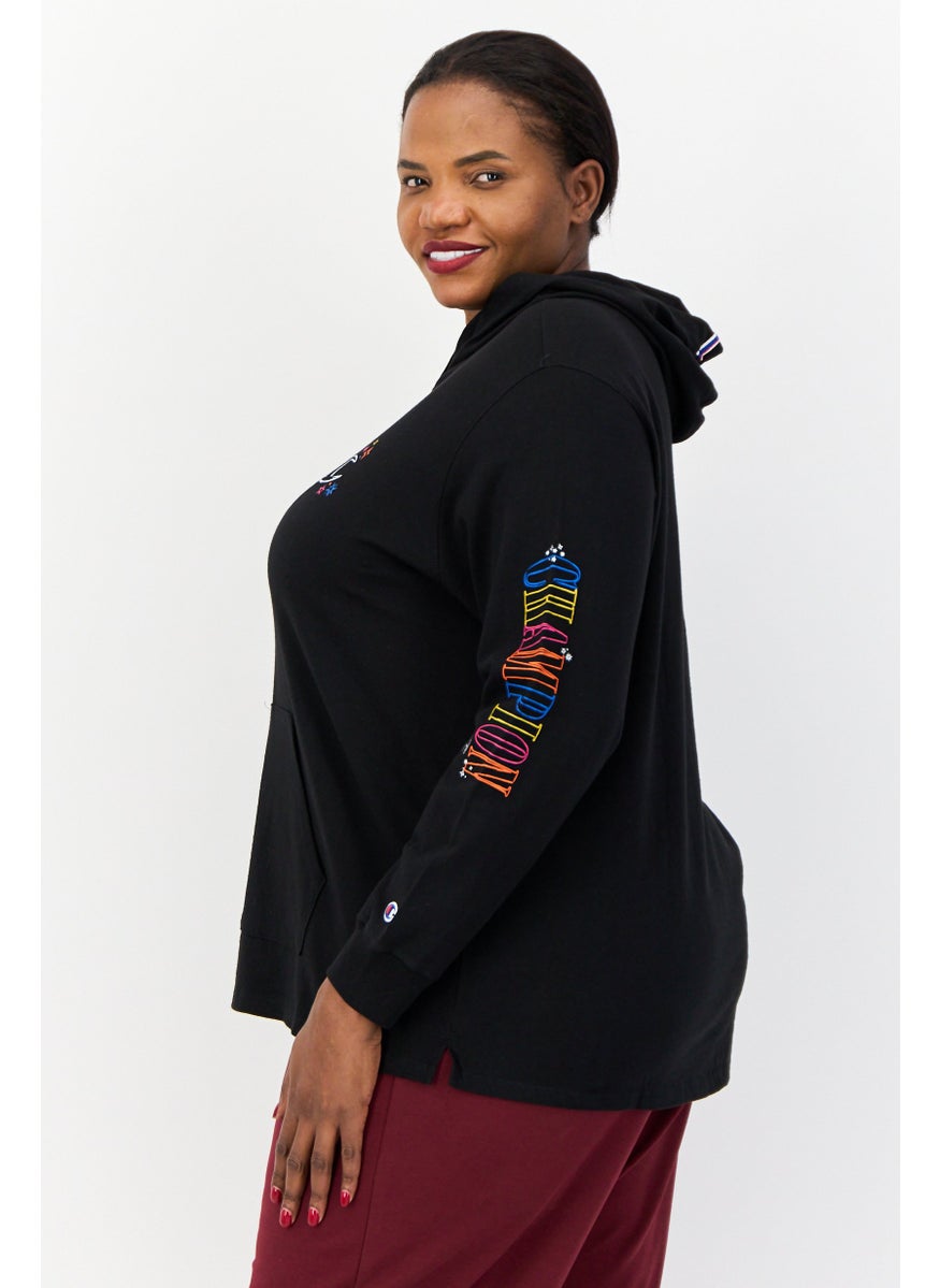 Women Plus Size Long Sleeve Outdoor Hoodie, Black
