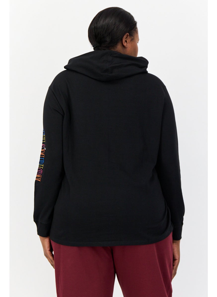 Women Plus Size Long Sleeve Outdoor Hoodie, Black