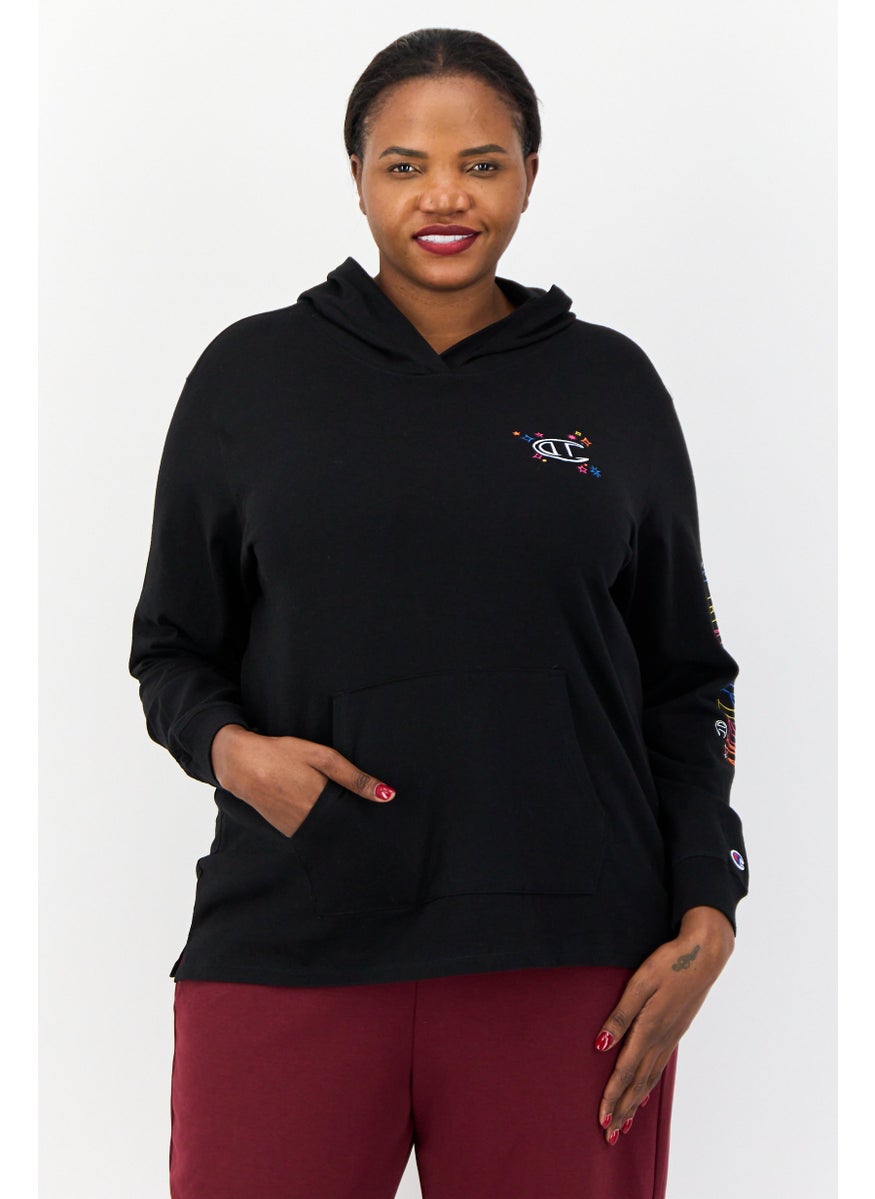 Women Plus Size Long Sleeve Outdoor Hoodie, Black