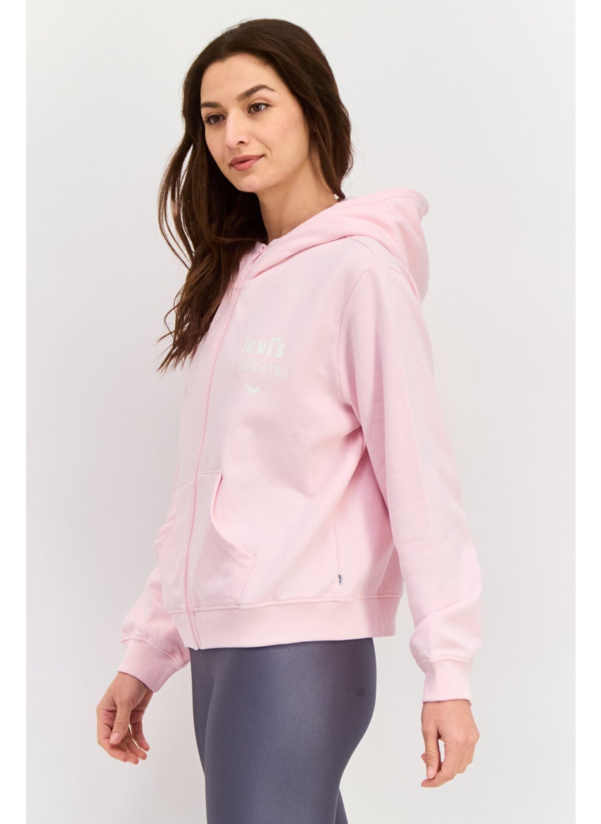 Women Hooded Brand Logo Sweatshirt, Pink