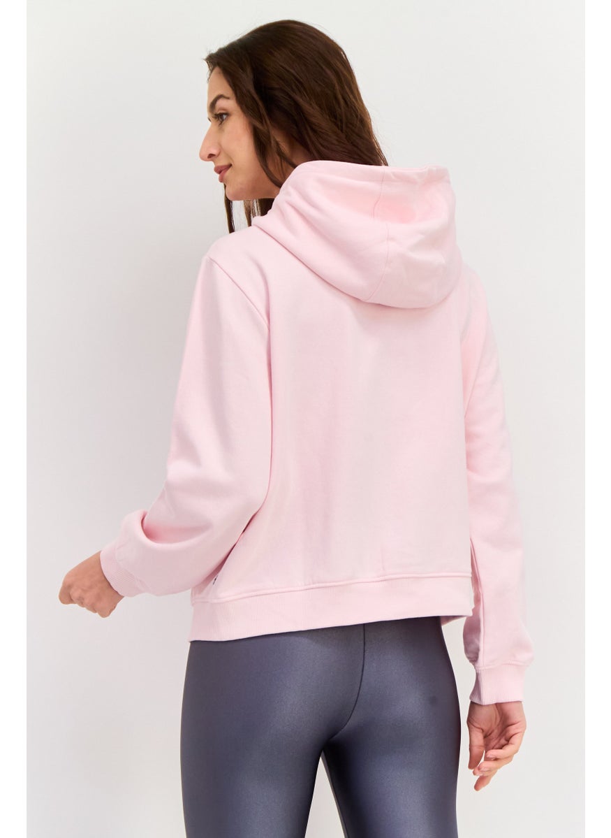Women Hooded Brand Logo Sweatshirt, Pink
