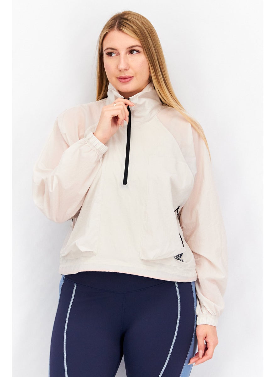 Women Sportswear Fit Long Sleeve Training Sweatshirts, Cream
