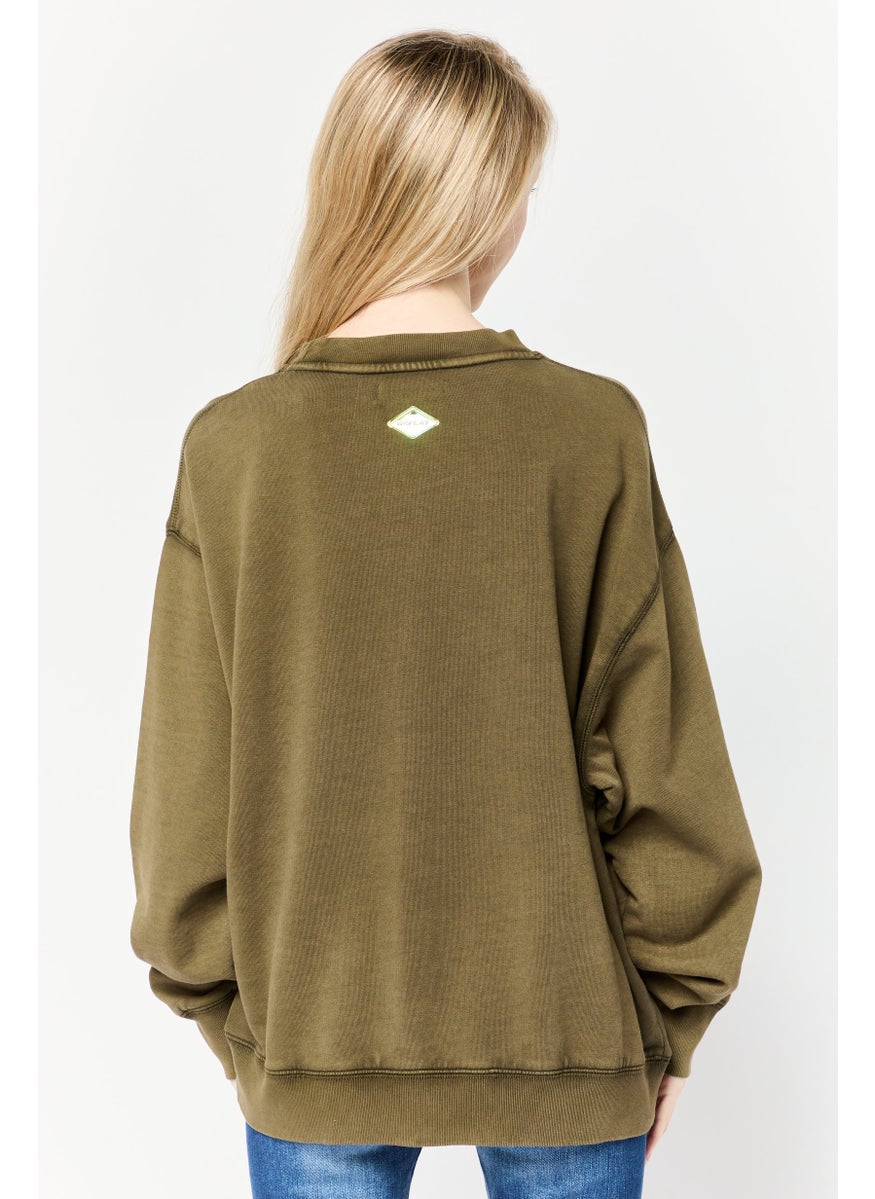 Women Crew Neck long Sleeves Brand Logo Sweatshirt, Army