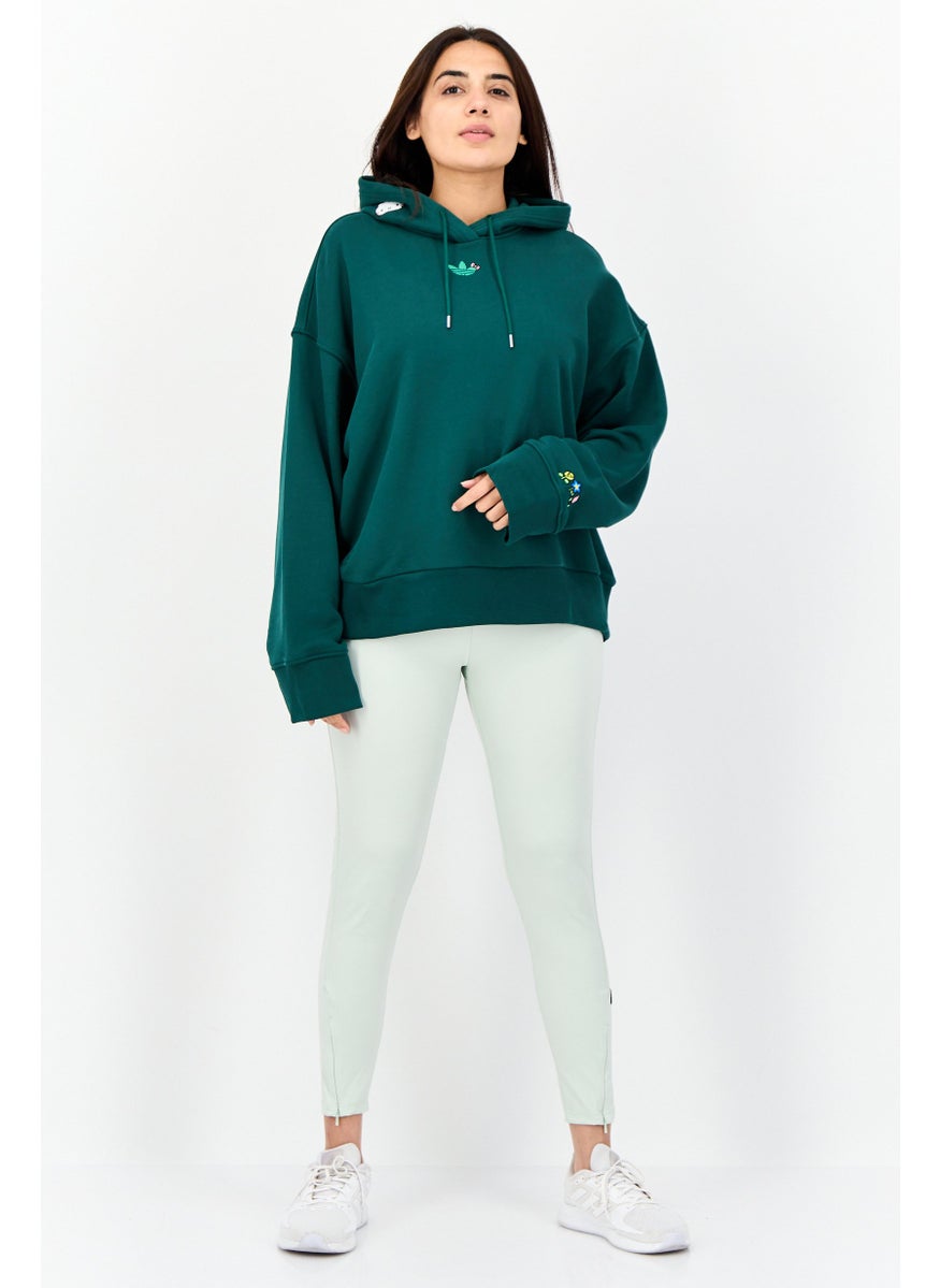 Women Sportswear Fit Long Sleeves Outdoor Hoodie, Green