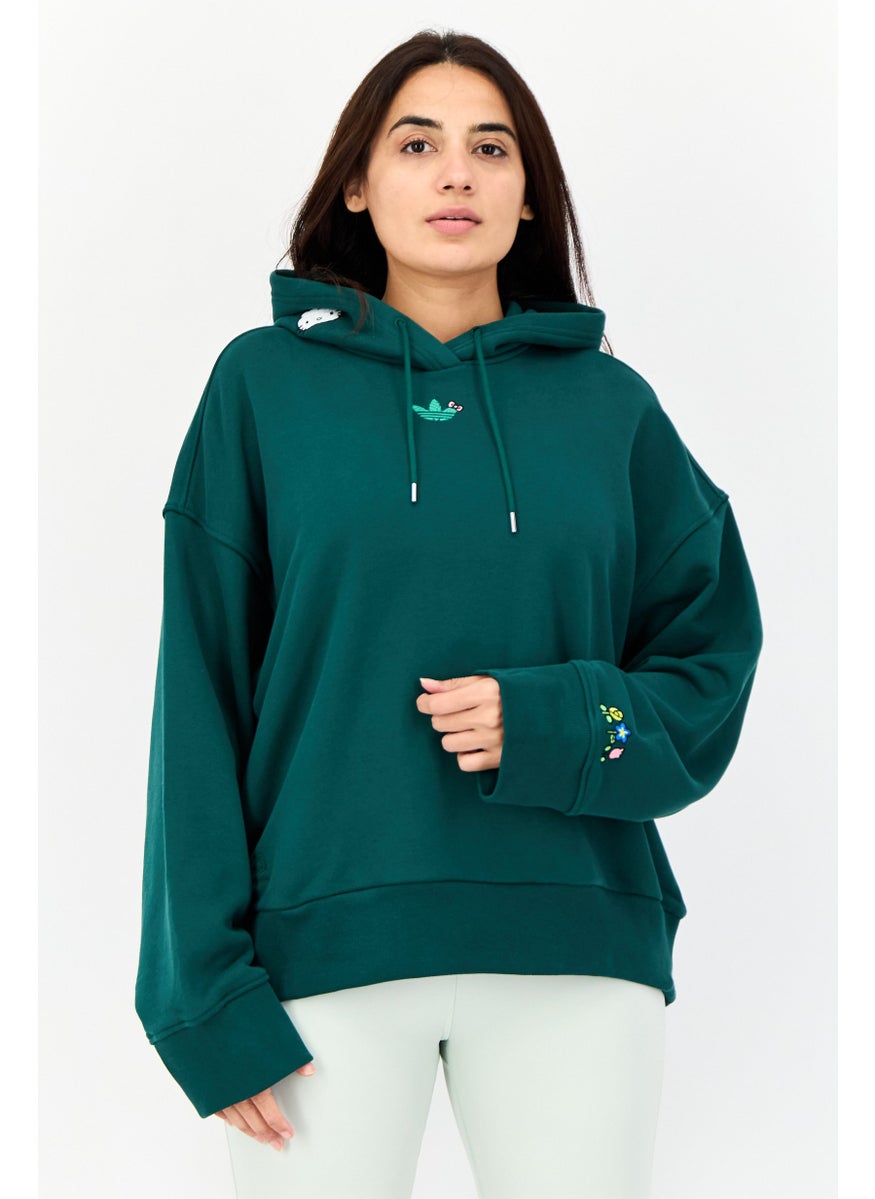 Women Sportswear Fit Long Sleeves Outdoor Hoodie, Green
