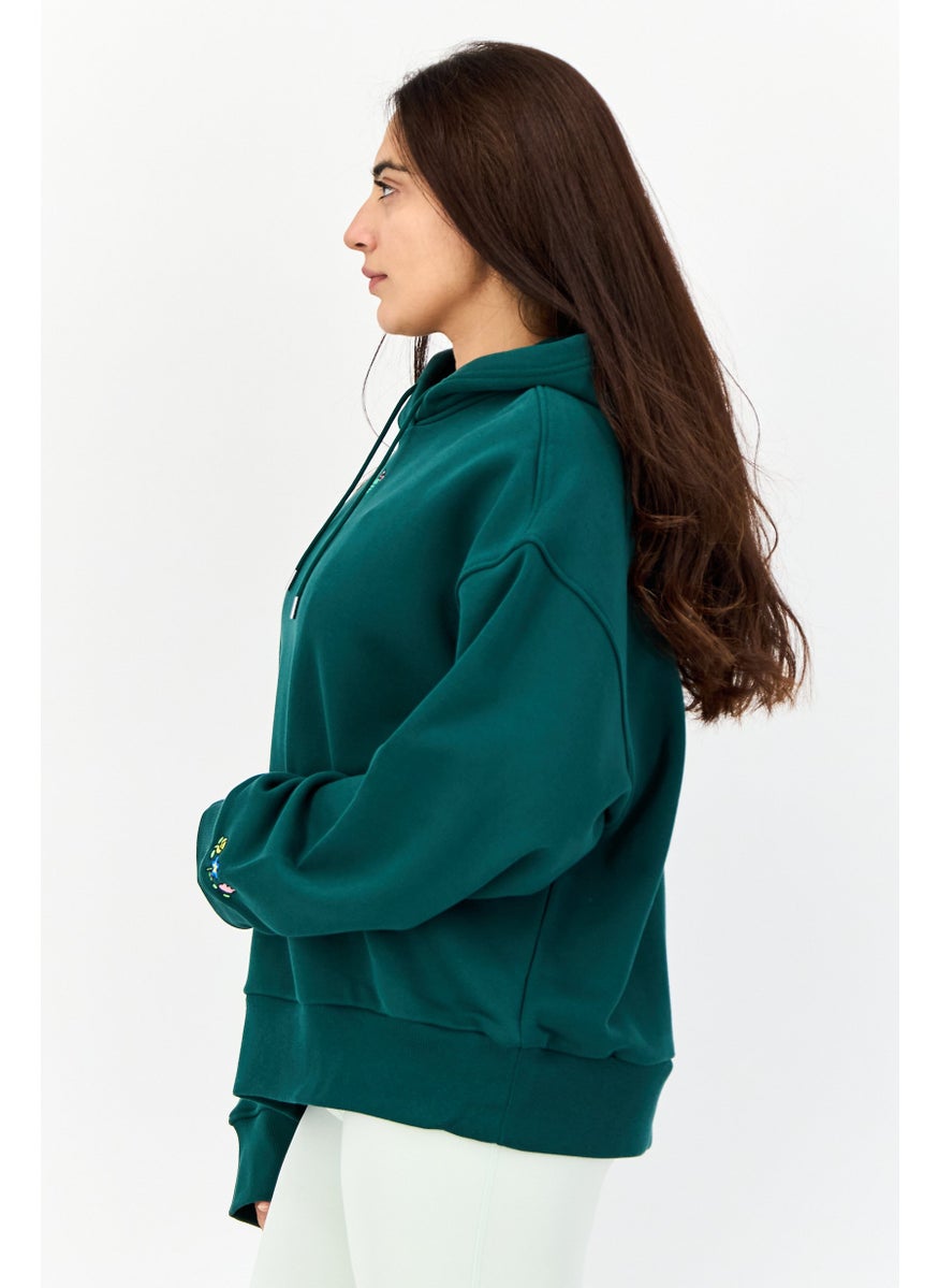 Women Sportswear Fit Long Sleeves Outdoor Hoodie, Green