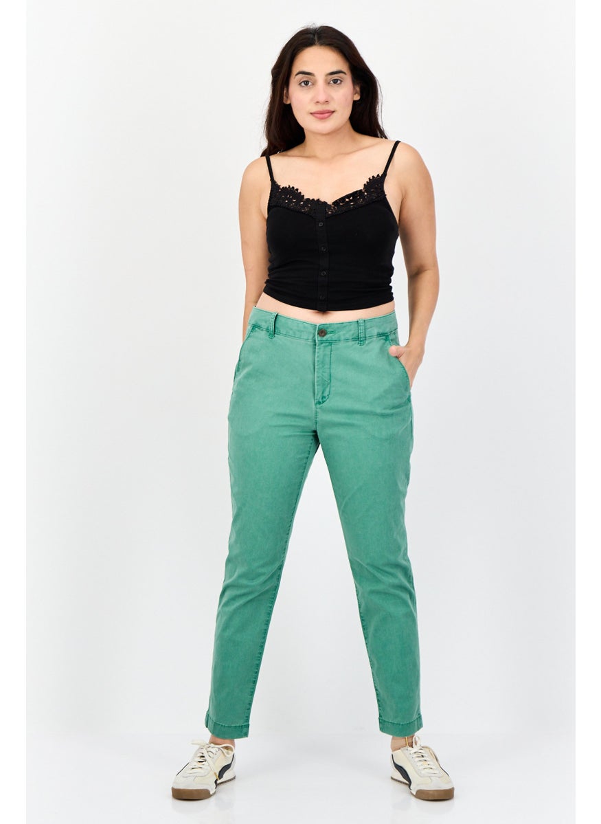 Women Regular Fit Solid 30 Inseam Chino Pants, Green