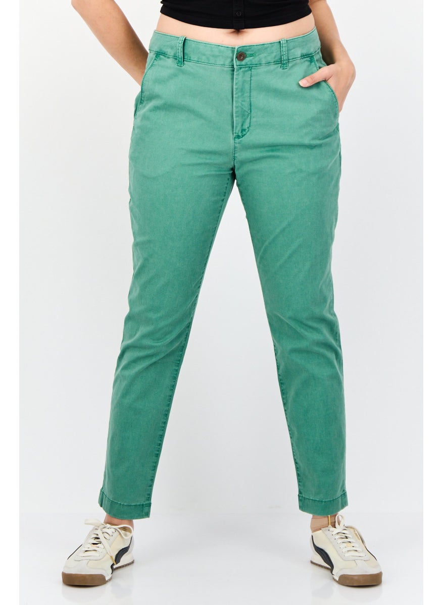 Women Regular Fit Solid 30 Inseam Chino Pants, Green
