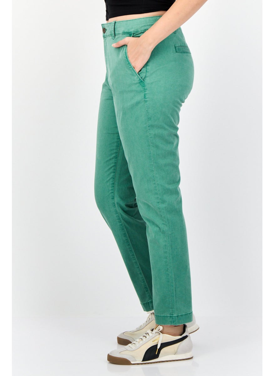 Women Regular Fit Solid 30 Inseam Chino Pants, Green
