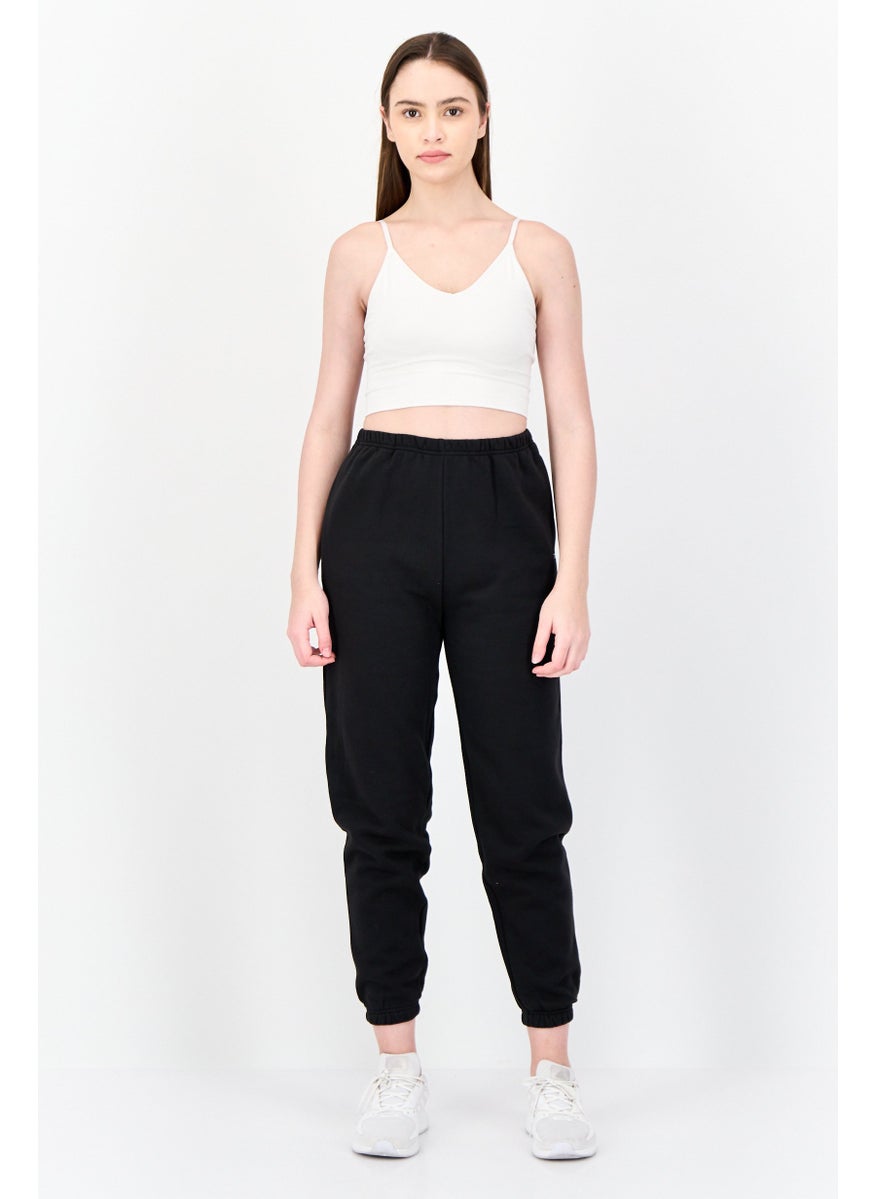 Women Sportswear Fit Drawstring Outdoor Sweatpants, Black