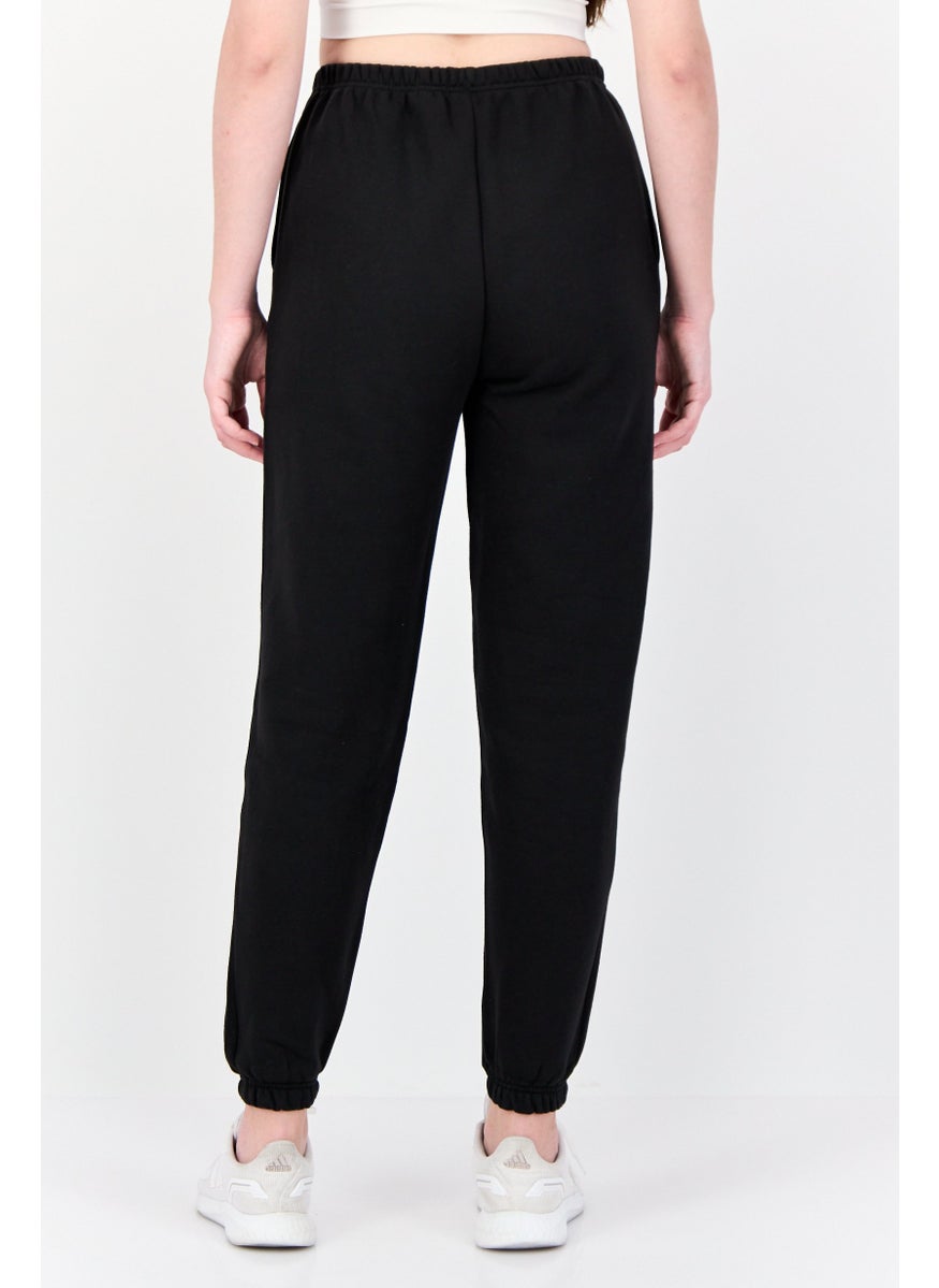 Women Sportswear Fit Drawstring Outdoor Sweatpants, Black
