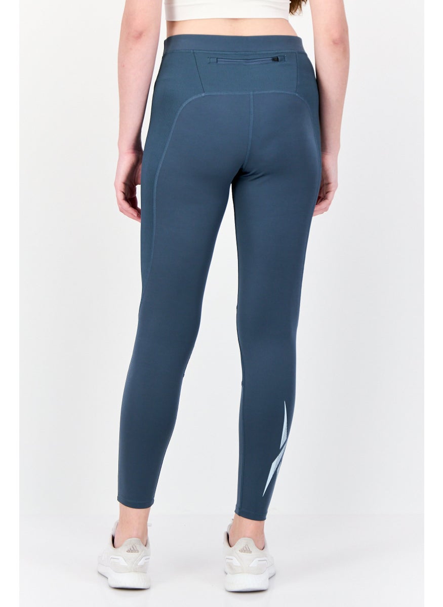 Women Sportswear Fit Brand Logo Outdoor Leggings, Teal Blue
