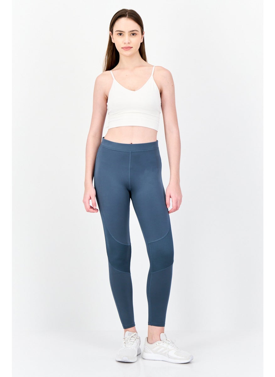 Women Sportswear Fit Brand Logo Outdoor Leggings, Teal Blue