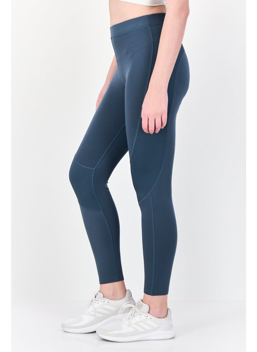 Women Sportswear Fit Brand Logo Outdoor Leggings, Teal Blue