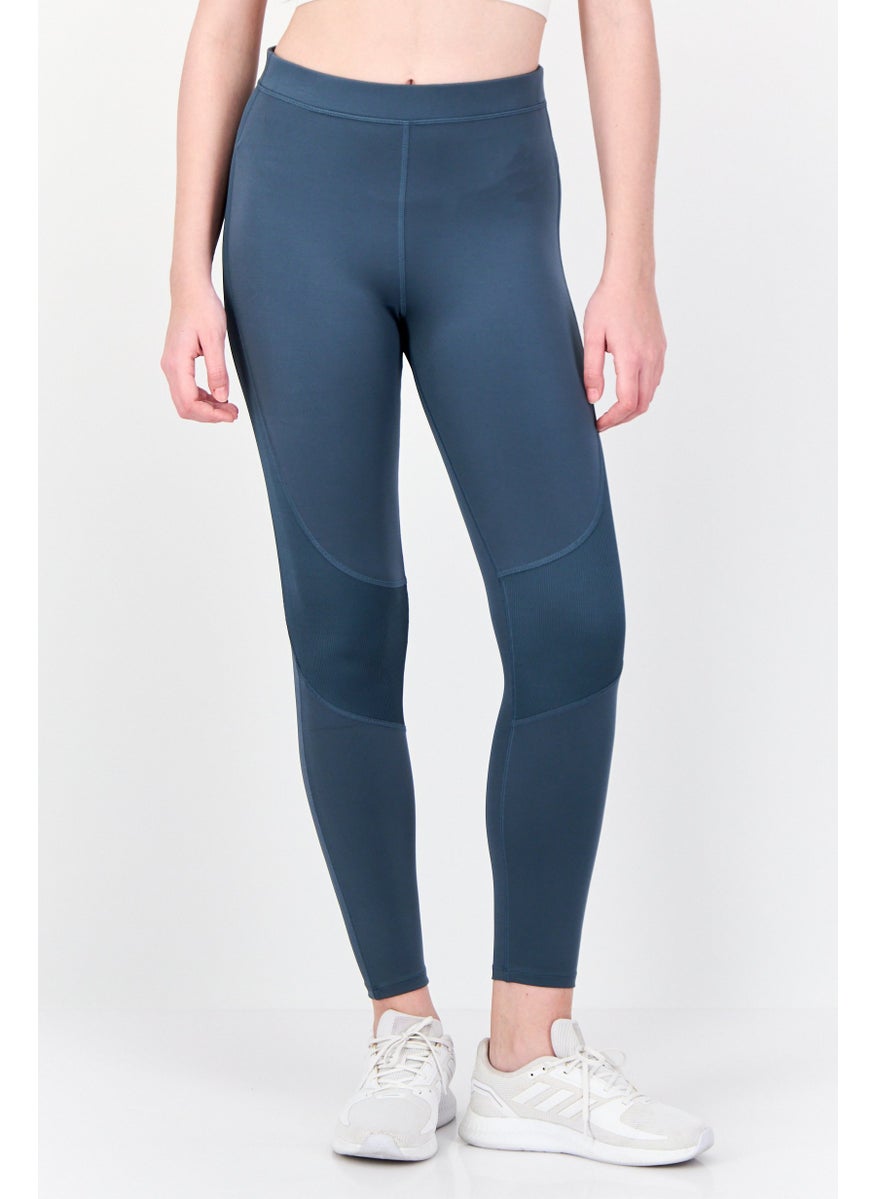 Women Sportswear Fit Brand Logo Outdoor Leggings, Teal Blue