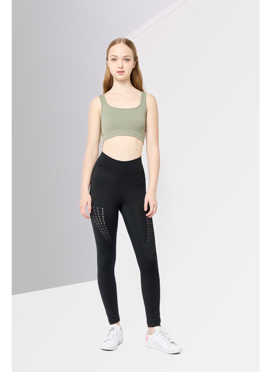 Women Sportswear Fit Brand Logo Outdoor Leggings, Black