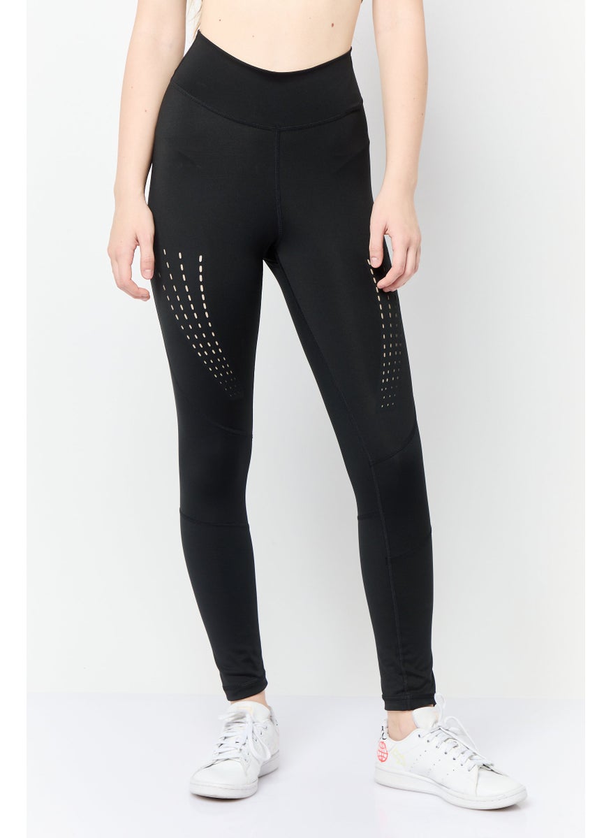 Women Sportswear Fit Brand Logo Outdoor Leggings, Black