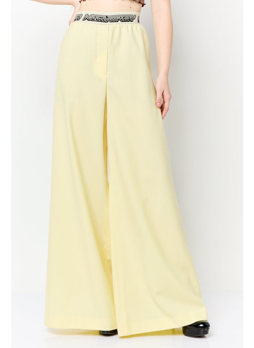 Women Regular Fit Plain Flare Pants, Yellow