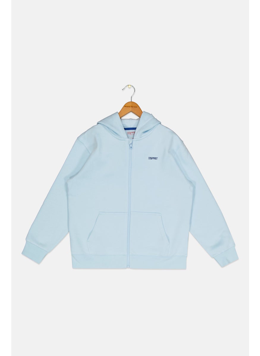 Kids Girl Embroidered Logo Long Sleeve Hoodie, Blue
