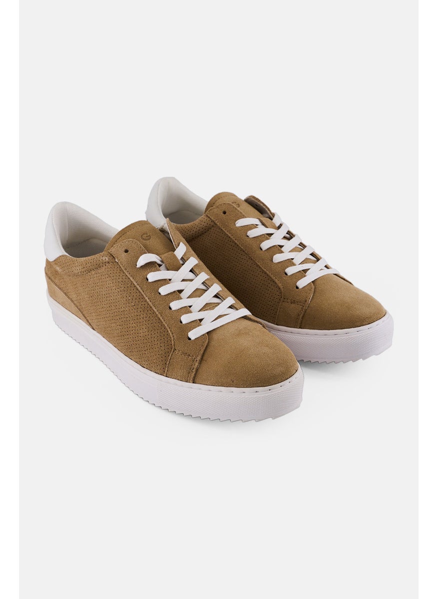 Men Lace Up Casual Sneakers, Dark Tan
