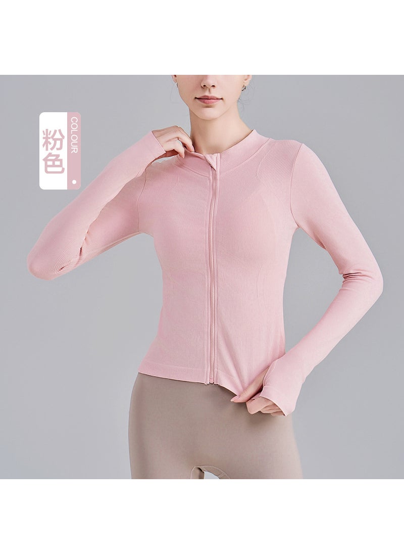 Handsome zipper stand collar sports top stretch windproof yoga clothes womens running fitness jacket slim slimming jacket Reddish Brown