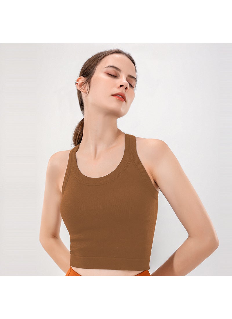 Seamless Sports Vest Yoga Fitness Running Tank Khaki Brown