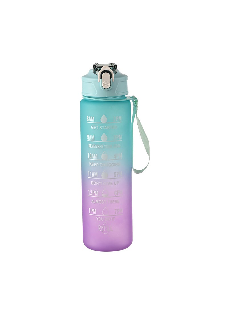 Gradient Frosted Sports Bottle 800ML with Straw Green two-color gradient