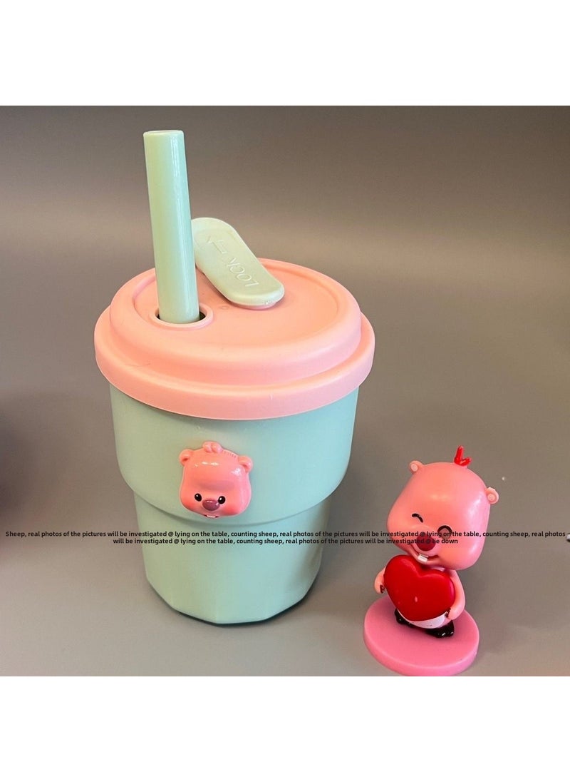 New Loopy Leak-proof Silicone Straw Cup for Students Green loopy pipette cup -400ml