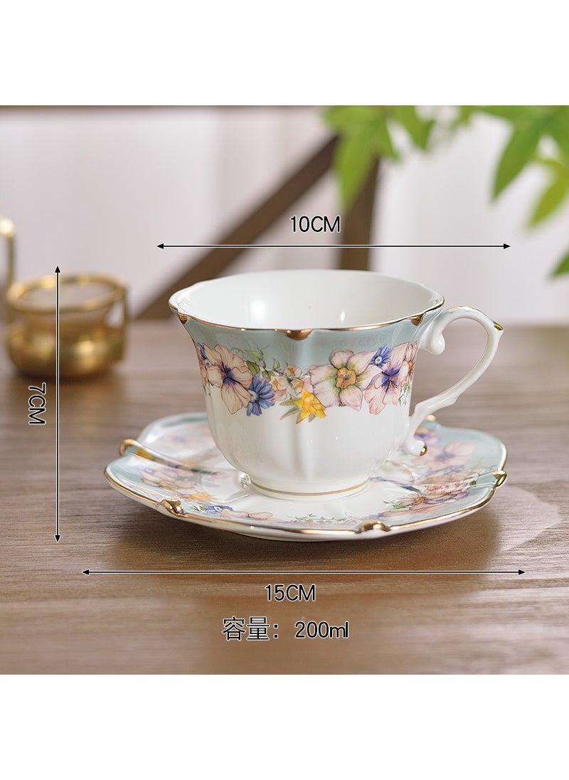 Middle Ancient Cup Blue and White Porcelain Coffee Cup Saucer suit Ceramic Retro European-style Exquisite High-end Light Luxury Afternoon Tea Cup Lost Car Chrysanthemum Cup and Saucer
