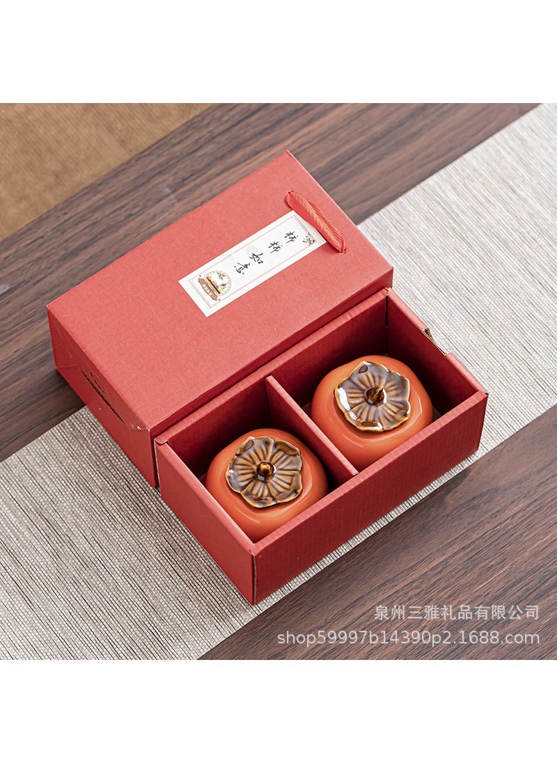 Ceramic Persimmon Tea Caddy Set Gift Double cans of Persimmon (including gift box)