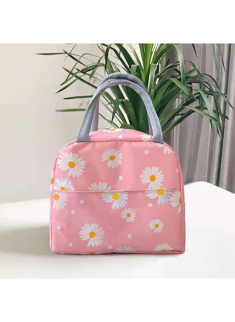 Student portable lunch box insulation bag aluminum foil thickened waterproof Oxford cloth insulation bag source manufacturers wholesale Pink Chrysanthemum
