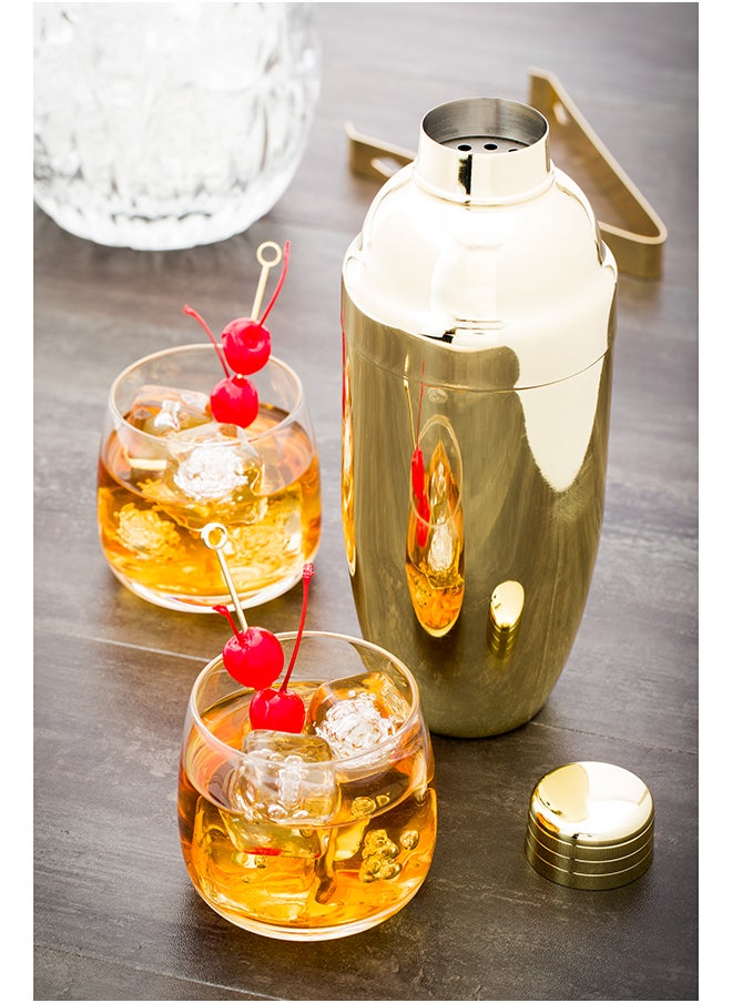Restaurantware-Bar Lux 24 Ounce Cocktail Shaker, 1 Heavy-Duty Cobbler Shaker - Leak-Resistant, For Homes, Bars, Parties, or Restaurants, Gold-Plated Stainless Steel Martini Shaker,