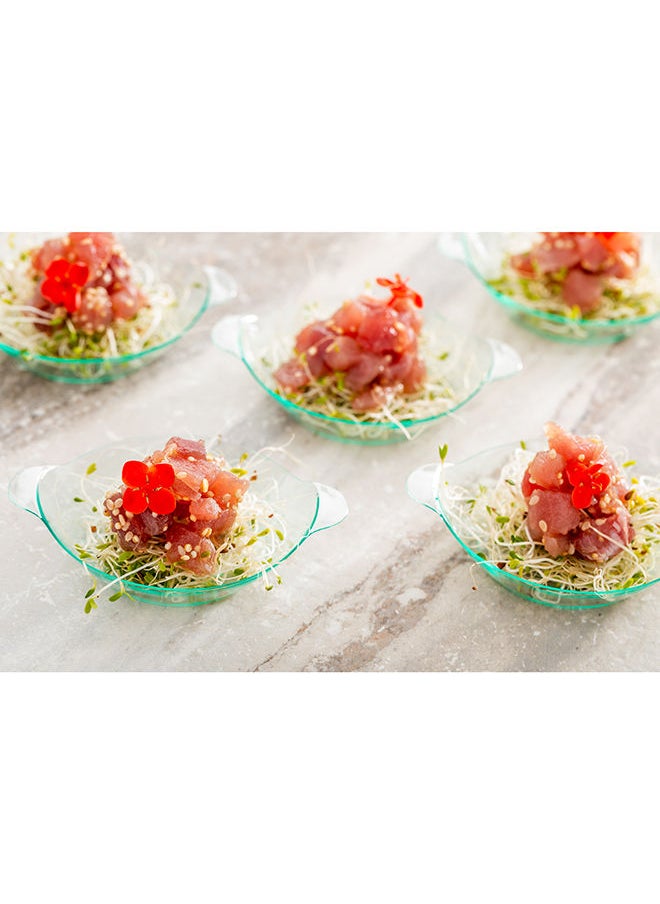 Restaurantware-3.8 x 2.5 Inch Mini Handled Plates, 100 Durable Appetizer Plates - With Handles, Disposable, Seagreen Plastic Handled Plates, Suitable For Cold Foods