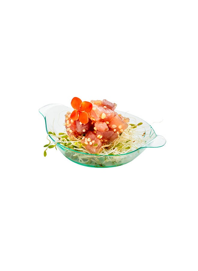Restaurantware-3.8 x 2.5 Inch Mini Handled Plates, 100 Durable Appetizer Plates - With Handles, Disposable, Seagreen Plastic Handled Plates, Suitable For Cold Foods