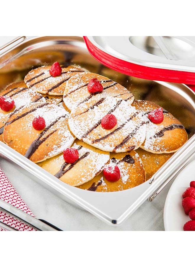 Restaurantware-Met Lux 20.5 Inch x 10.4 Inch x 2.5 Inch Steam Table Pan, 1 Half Size Hotel Pan - Anti-Jam, Deep, Silver Stainless Steel Half Size Pan, With Collapsible Handles, For Parties Or Events