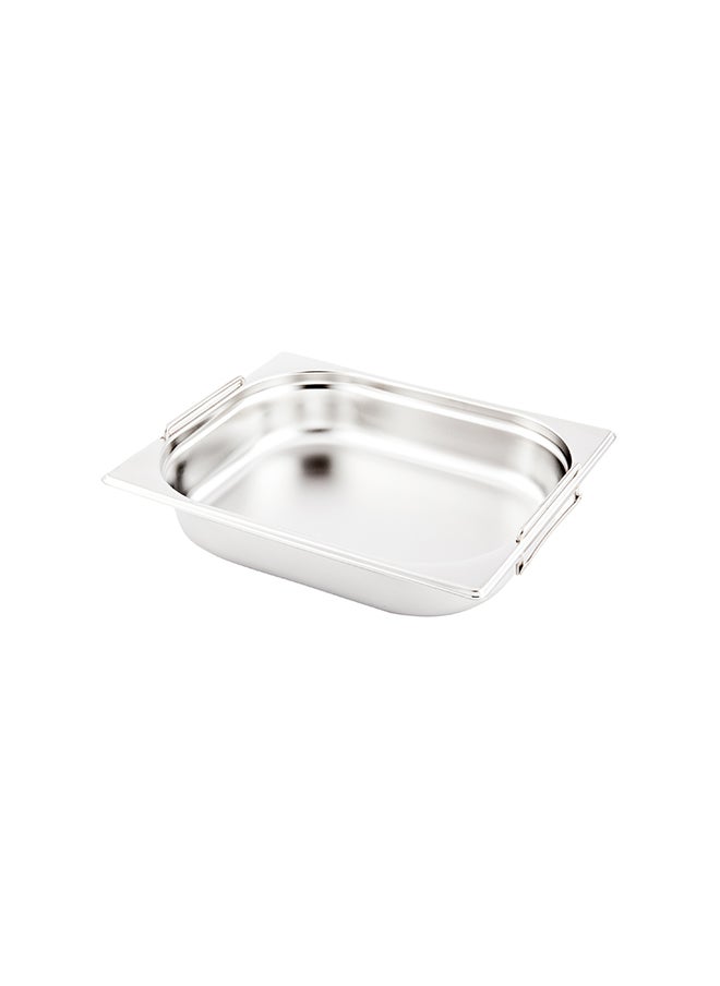 Restaurantware-Met Lux 20.5 Inch x 10.4 Inch x 2.5 Inch Steam Table Pan, 1 Half Size Hotel Pan - Anti-Jam, Deep, Silver Stainless Steel Half Size Pan, With Collapsible Handles, For Parties Or Events