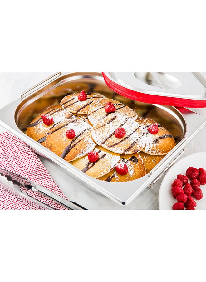 Restaurantware-Met Lux 20.5 Inch x 10.4 Inch x 2.5 Inch Steam Table Pan, 1 Half Size Hotel Pan - Anti-Jam, Deep, Silver Stainless Steel Half Size Pan, With Collapsible Handles, For Parties Or Events