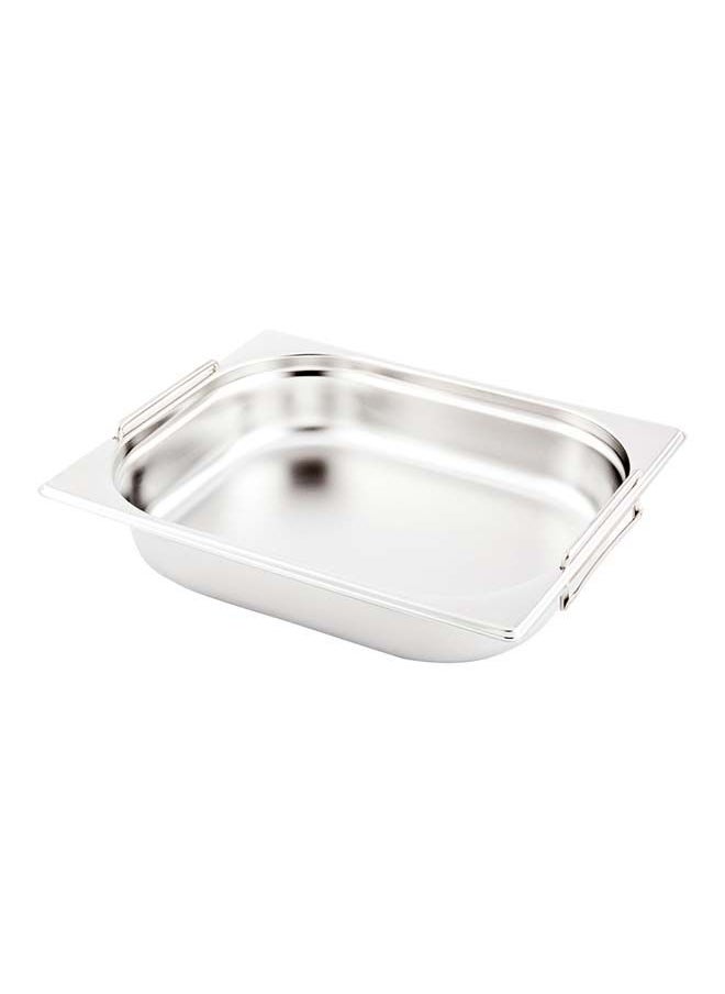 Restaurantware-Met Lux 20.5 Inch x 10.4 Inch x 2.5 Inch Steam Table Pan, 1 Half Size Hotel Pan - Anti-Jam, Deep, Silver Stainless Steel Half Size Pan, With Collapsible Handles, For Parties Or Events