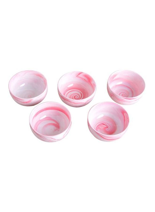 5-Piece Pottery Bowl Set Pink/White 11.1x11.1x6cm