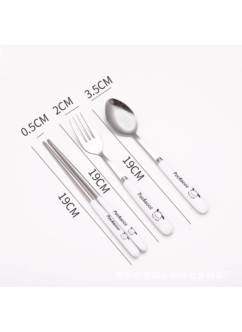Cartoon cute instant noodle bowl with lid student bowl and chopsticks suit stainless steel lunch box dormitory large capacity instant noodle bowl Fork spoon chopsticks-three-piece set