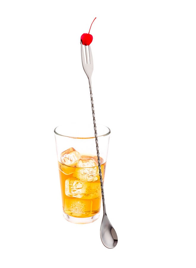 Restaurantware-Bar Lux 12 Inch Bar Spoon, 1 Fork Tip Cocktail Stirrer Spoon - Long, Commercial, Black-Plated Stainless Steel Cocktail Mixing Spoon, For Stirring And Mixing For Professionals
