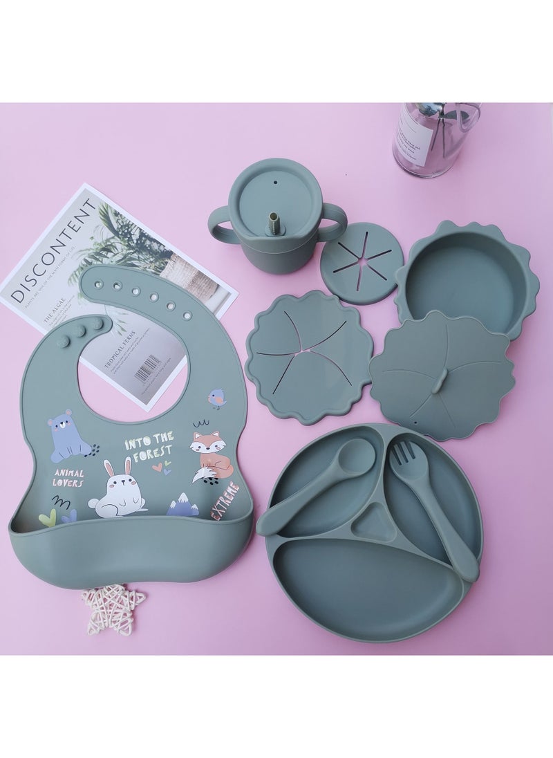 Kids Silicone Plate Set Baby Feeding Bowl TP-3311 disc set-small white rabbit-patina