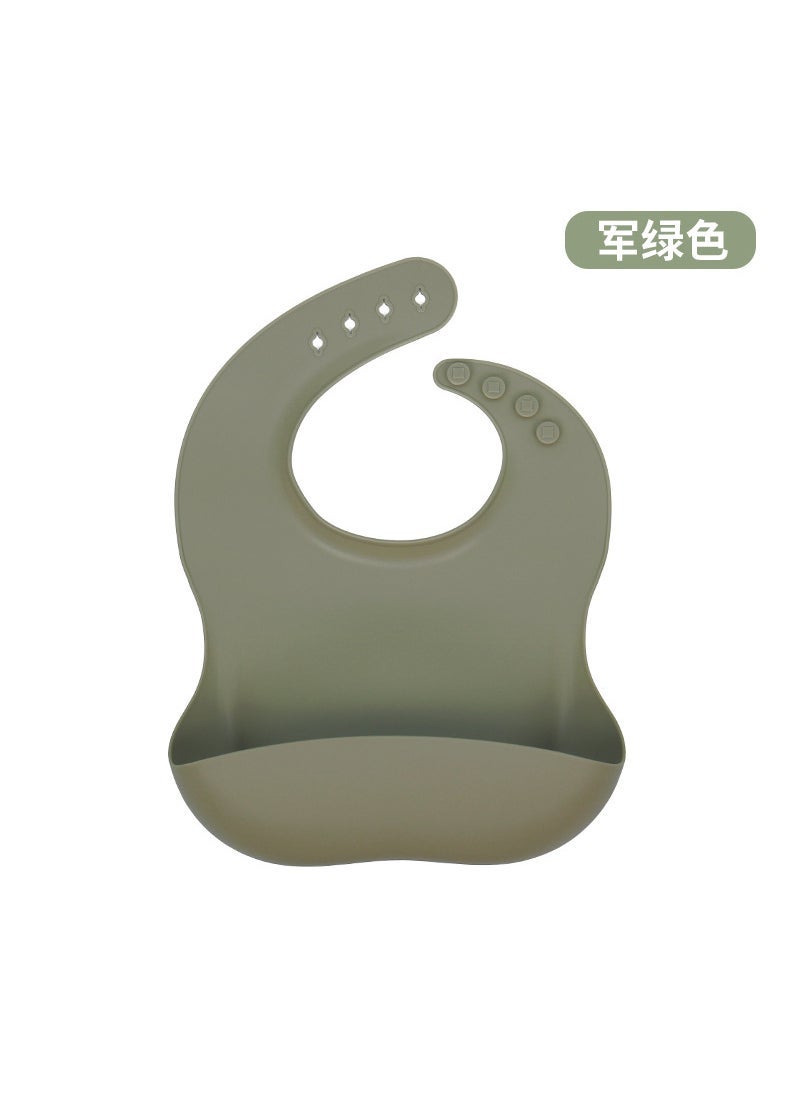 Babys Special Food Pocket Dinner Sipper Wash-Free Sipper Waterproof Dirty Splash-Proof Childrens Bib Silicone Bib Army Green