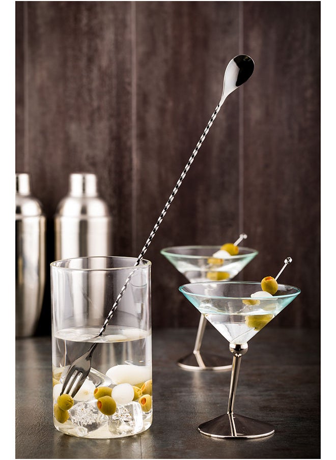 Restaurantware-Bar Lux 16 Inch Bar Spoon, 1 Fork Tip Cocktail Stirrer Spoon - Long, Commercial, Black-Plated Stainless Steel Cocktail Mixing Spoon, For Stirring And Mixing For Professionals