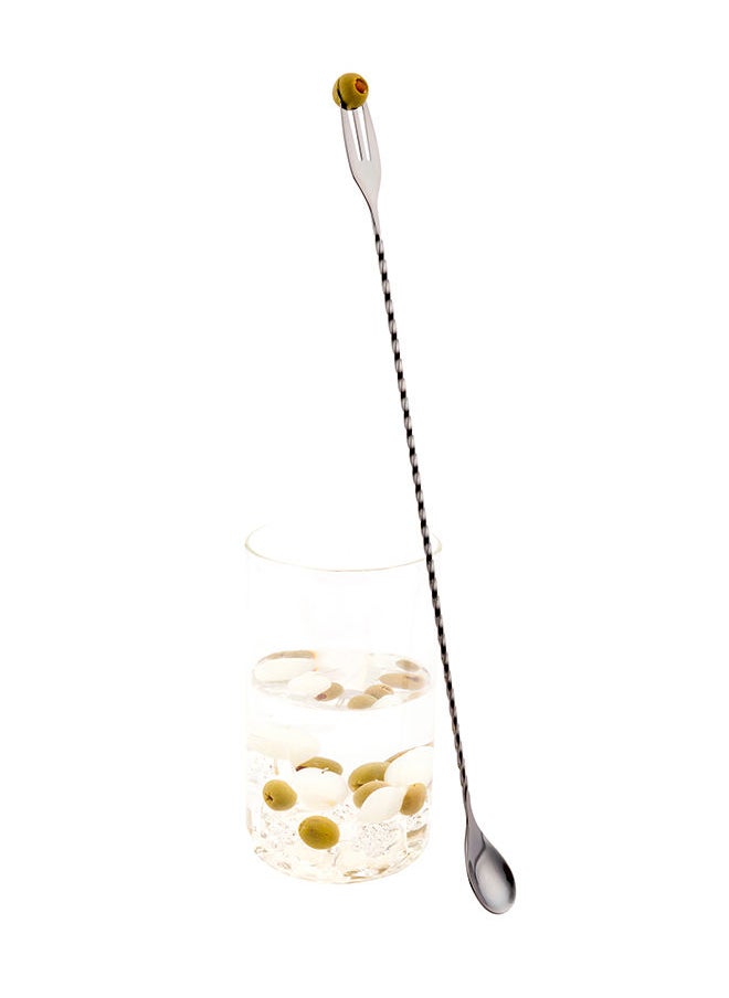 Restaurantware-Bar Lux 16 Inch Bar Spoon, 1 Fork Tip Cocktail Stirrer Spoon - Long, Commercial, Black-Plated Stainless Steel Cocktail Mixing Spoon, For Stirring And Mixing For Professionals