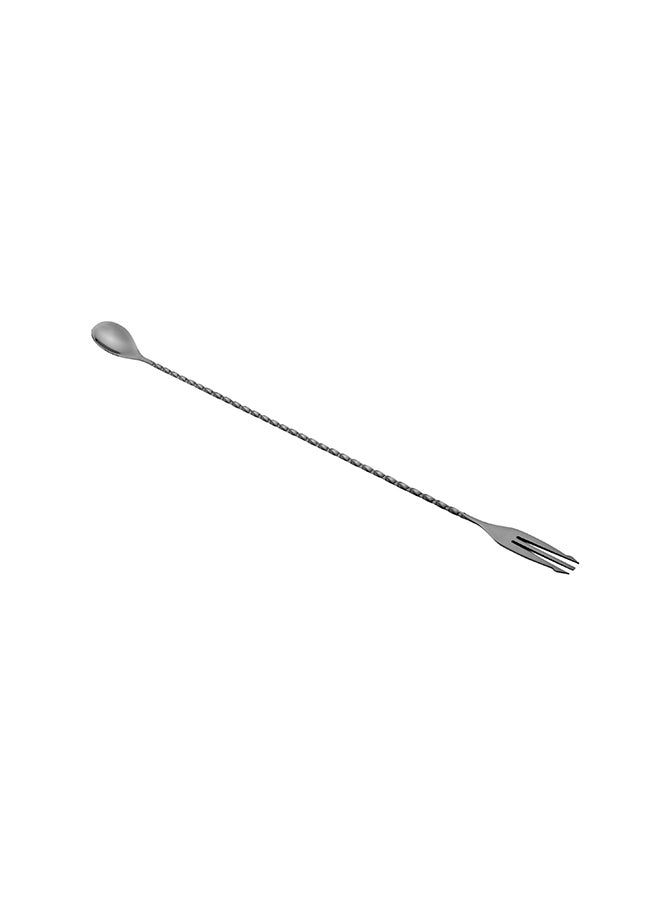 Restaurantware-Bar Lux 16 Inch Bar Spoon, 1 Fork Tip Cocktail Stirrer Spoon - Long, Commercial, Black-Plated Stainless Steel Cocktail Mixing Spoon, For Stirring And Mixing For Professionals