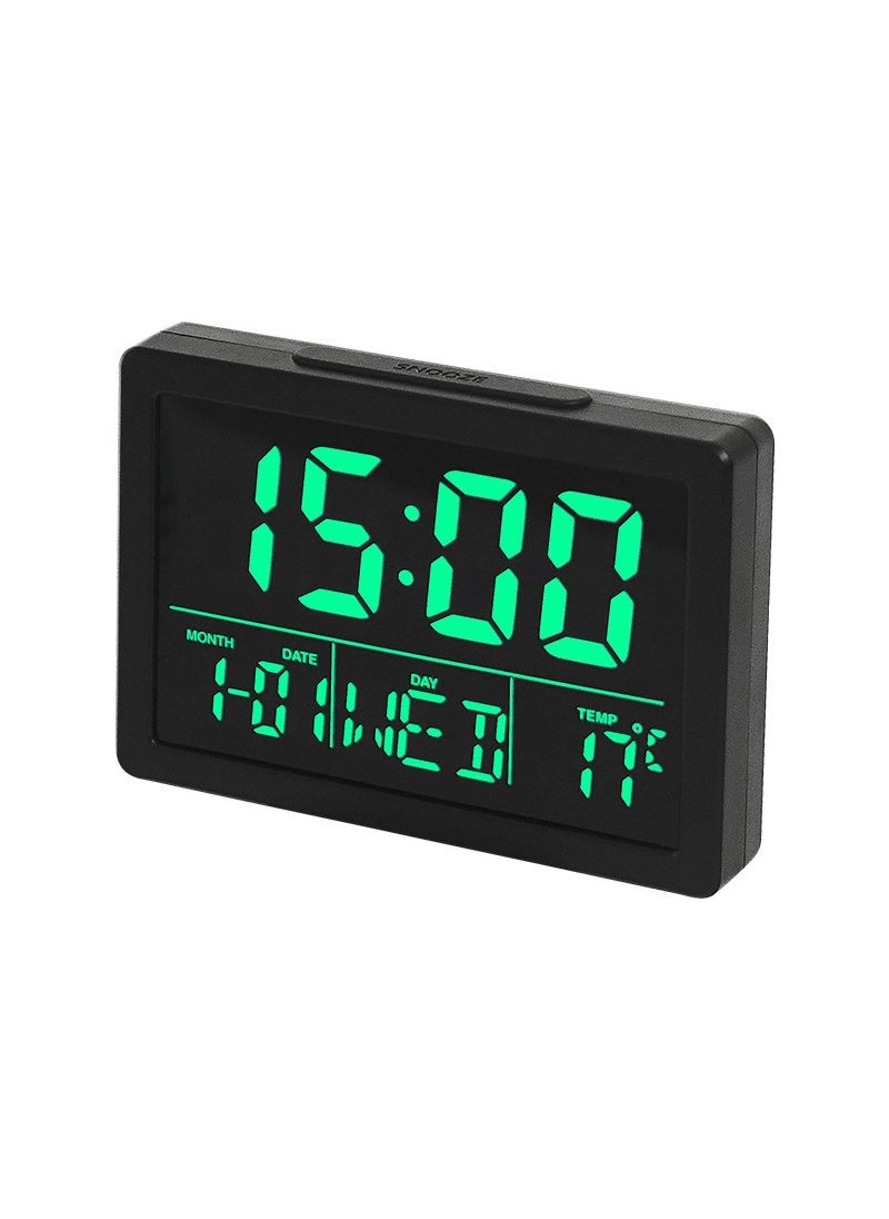 Large screen simple style LED clock Japanese bedside alarm clock practical multi-function electronic clock 1020 Black Shell Green Light