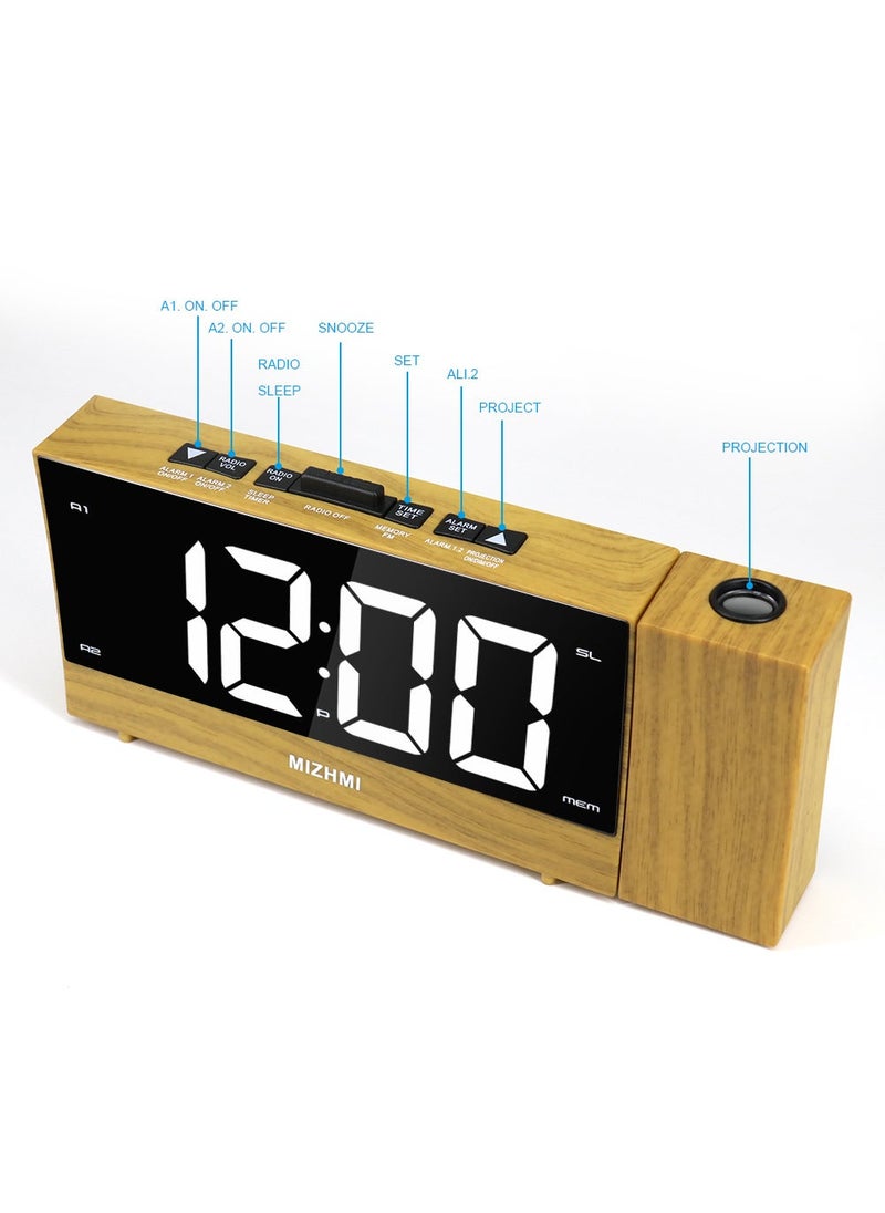 Cross-Border wood grain 1.8 inch multi-function USB charging Radio Creative LED electronic alarm clock projection clock wholesale Wood grain