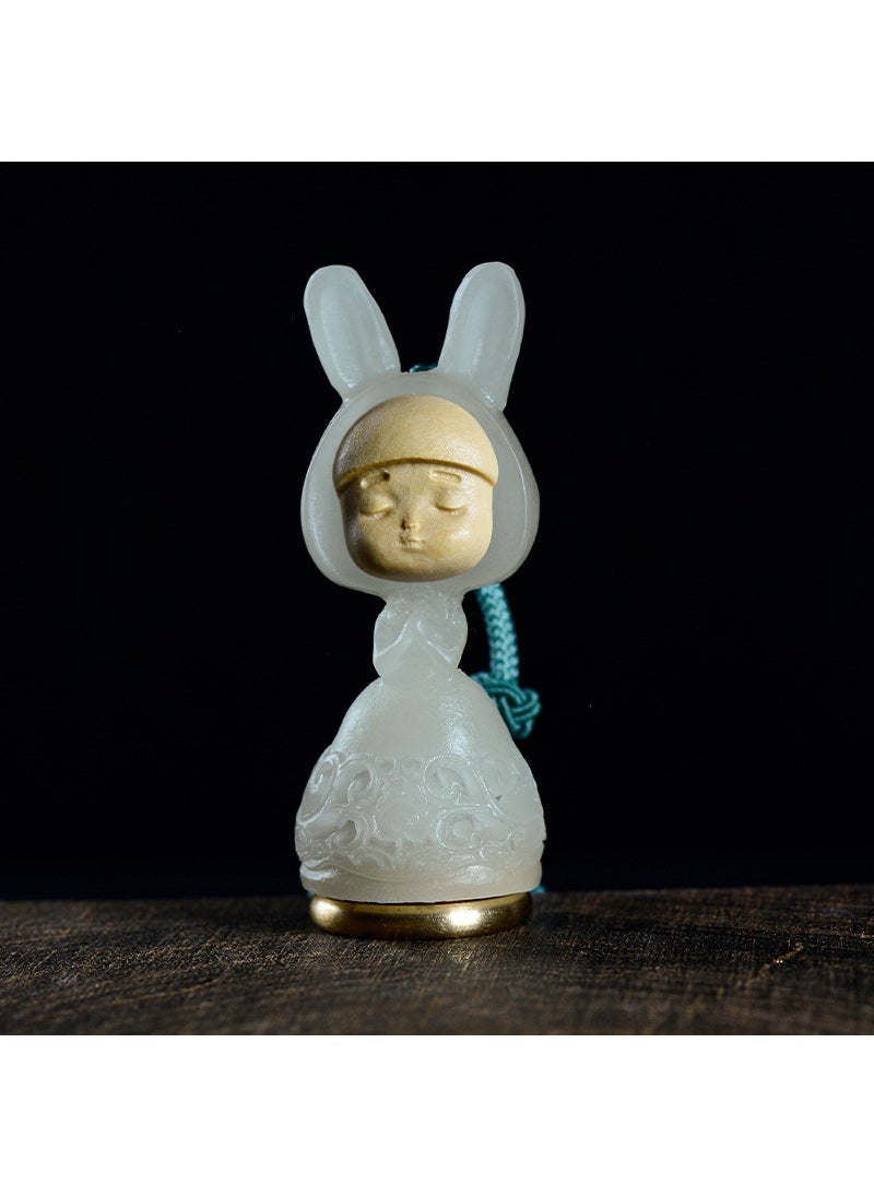 Luminous Hollow Fragrance Sachet Pixiu Phone Chain Retro Green Tan Pendant 3. Luminous Stone wishing rabbit + incense pill