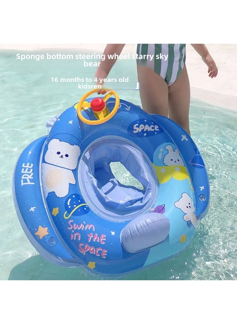Cartoon Swim Ring for Kids with Steering Wheel Blue space rabbit steering wheel/sinking bottom [2 years old -50kg]]